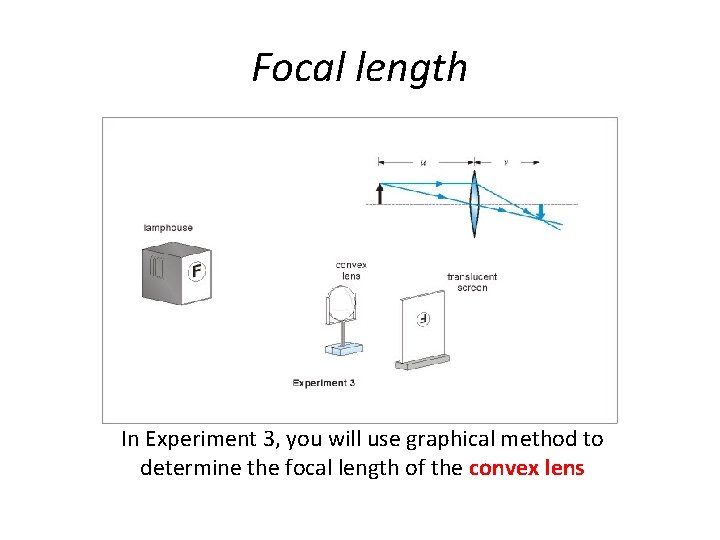 Focal length In Experiment 3, you will use graphical method to determine the focal