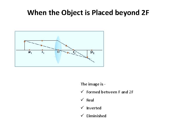 When the Object is Placed beyond 2 F The image is - ü Formed