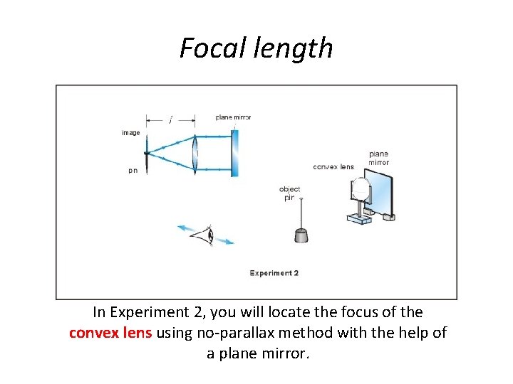 Focal length In Experiment 2, you will locate the focus of the convex lens