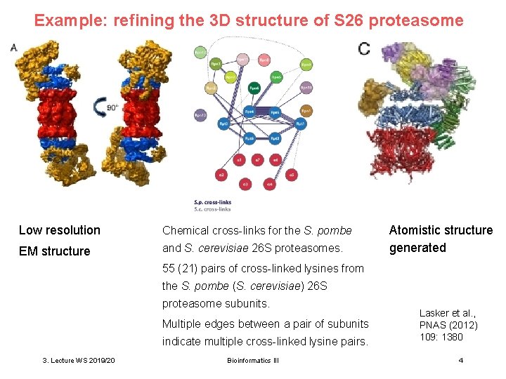 Example: refining the 3 D structure of S 26 proteasome Low resolution Chemical cross-links