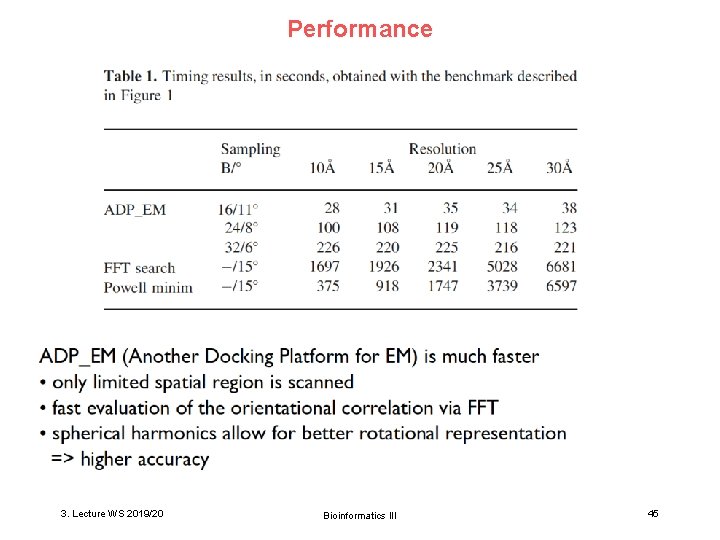 Performance 3. Lecture WS 2019/20 Bioinformatics III 45 