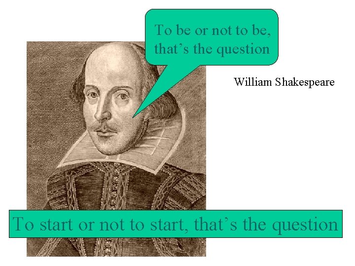 To be or not to be, that’s the question William Shakespeare To start or