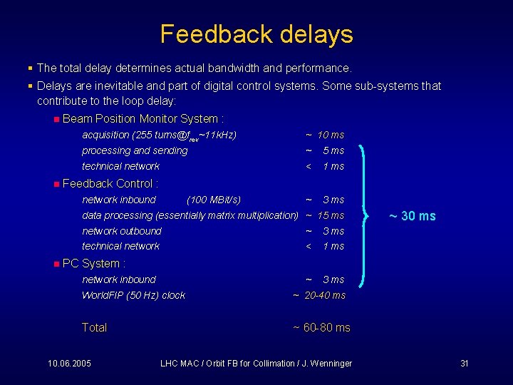 Feedback delays § The total delay determines actual bandwidth and performance. § Delays are