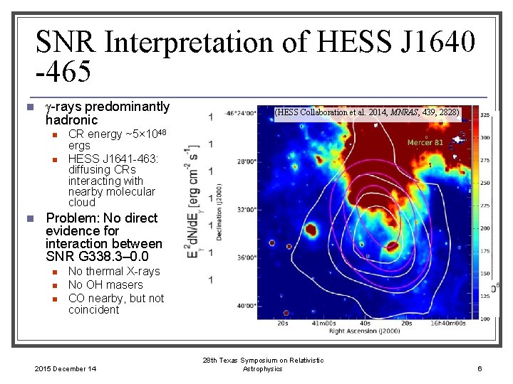 SNR Interpretation of HESS J 1640 -465 n g-rays predominantly hadronic n n n