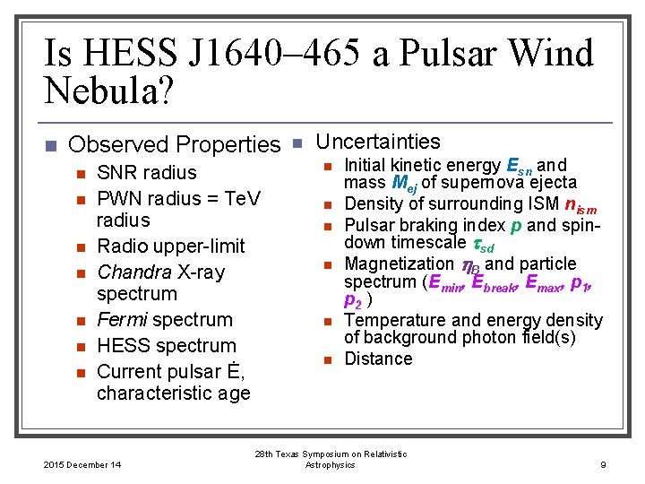 Is HESS J 1640‒ 465 a Pulsar Wind Nebula? n Observed Properties n n