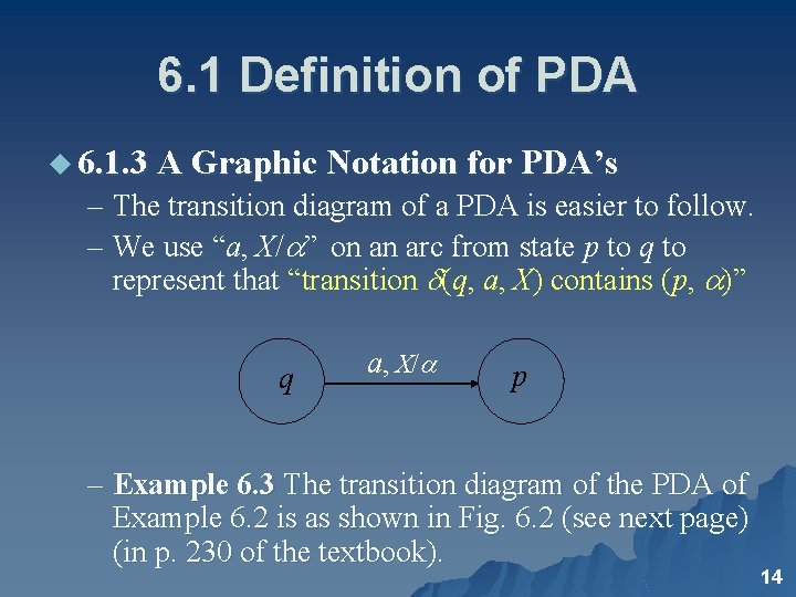 6. 1 Definition of PDA u 6. 1. 3 A Graphic Notation for PDA’s