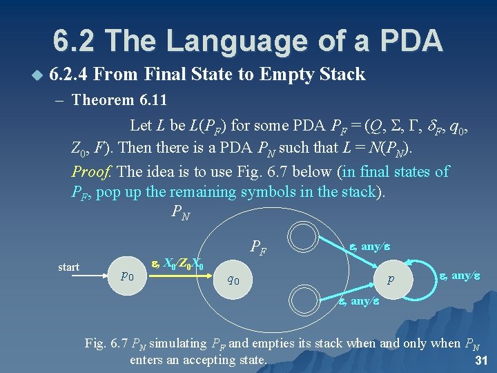 6. 2 The Language of a PDA u 6. 2. 4 From Final State