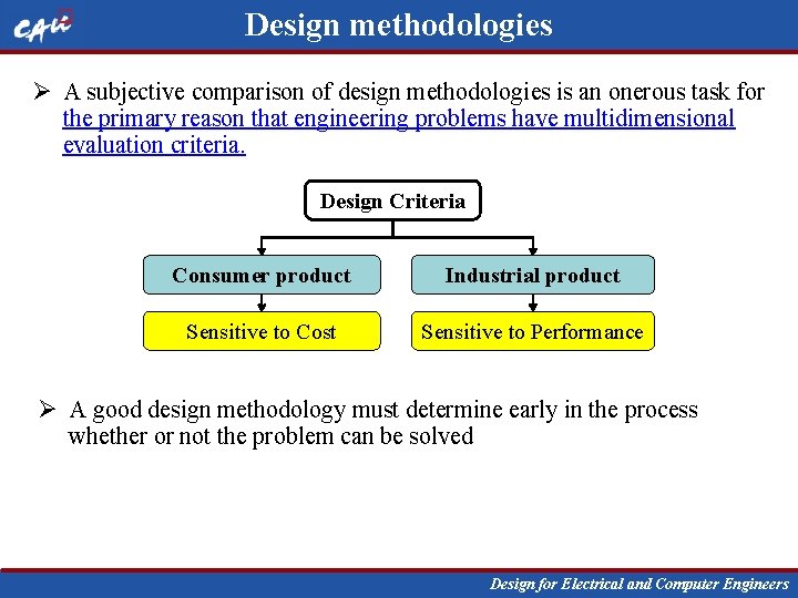 Design methodologies Ø A subjective comparison of design methodologies is an onerous task for