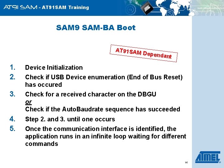 - AT 91 SAM Training SAM 9 SAM-BA Boot AT 91 SAM Dependa nt