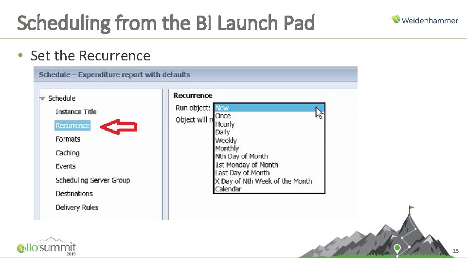 Scheduling from the BI Launch Pad • Set the Recurrence 13 