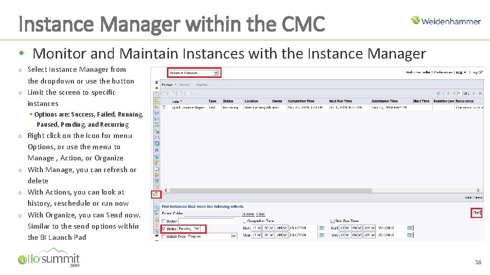 Instance Manager within the CMC • Monitor and Maintain Instances with the Instance Manager