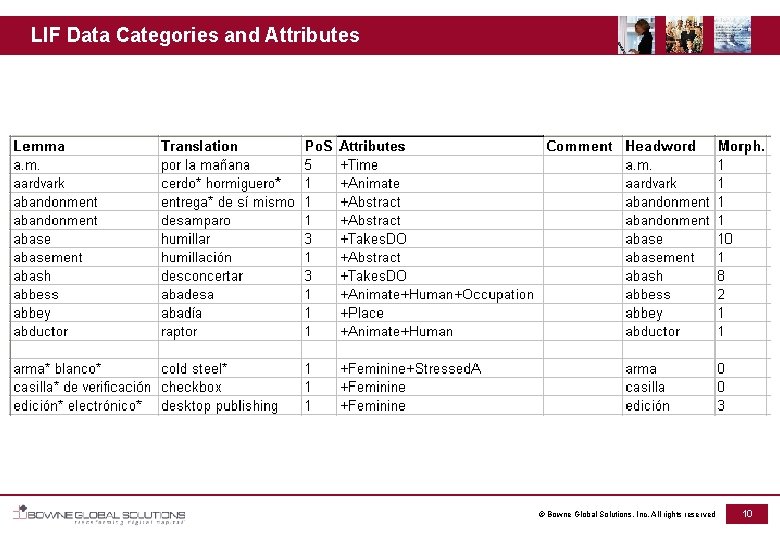LIF Data Categories and Attributes © Bowne Global Solutions, Inc. All rights reserved 10