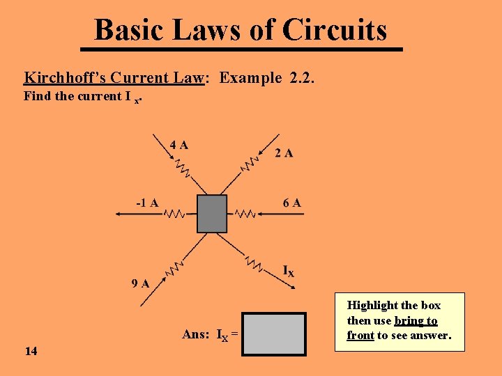 Basic Laws of Circuits Kirchhoff’s Current Law: Example 2. 2. Find the current I