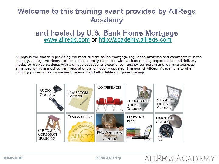 Welcome to this training event provided by All. Regs Academy and hosted by U.