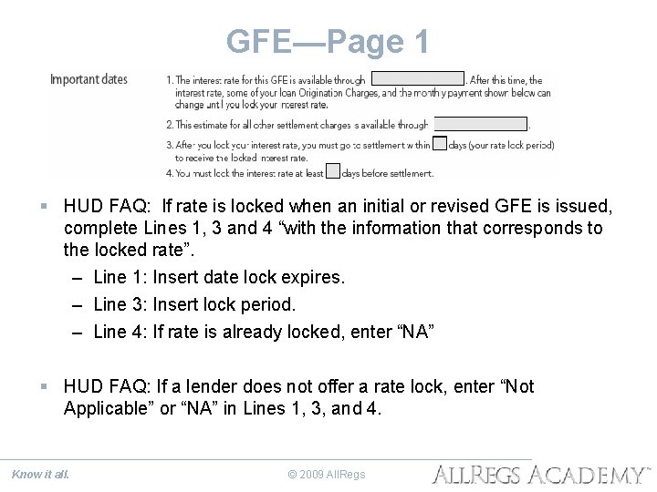 GFE—Page 1 § HUD FAQ: If rate is locked when an initial or revised