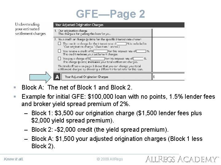 GFE—Page 2 § Block A: The net of Block 1 and Block 2. §