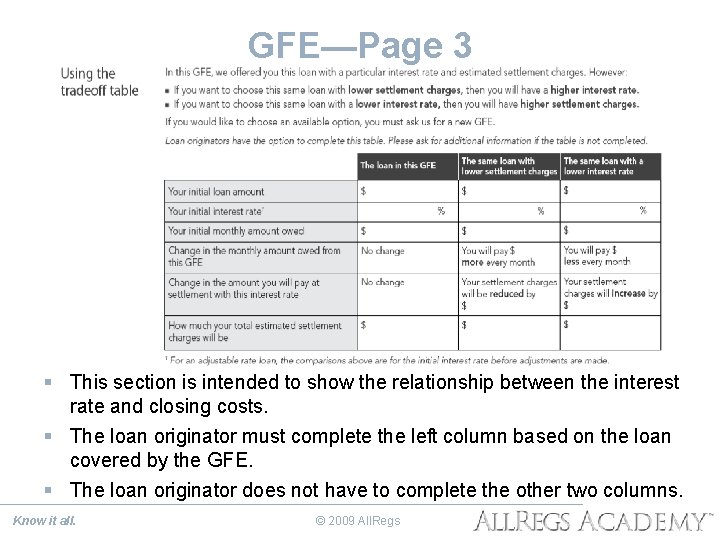 GFE—Page 3 § This section is intended to show the relationship between the interest