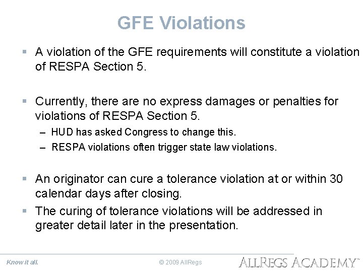 GFE Violations § A violation of the GFE requirements will constitute a violation of