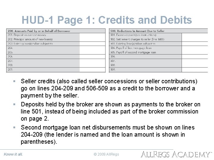 HUD-1 Page 1: Credits and Debits § Seller credits (also called seller concessions or