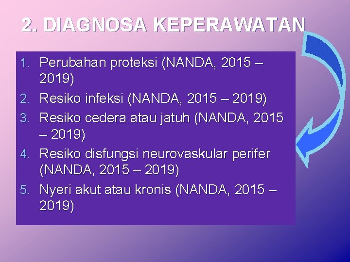 2. DIAGNOSA KEPERAWATAN 1. Perubahan proteksi (NANDA, 2015 – 2. 3. 4. 5. 2019)