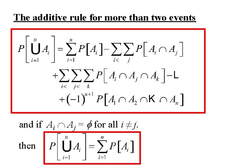 The additive rule for more than two events and if Ai Aj = f