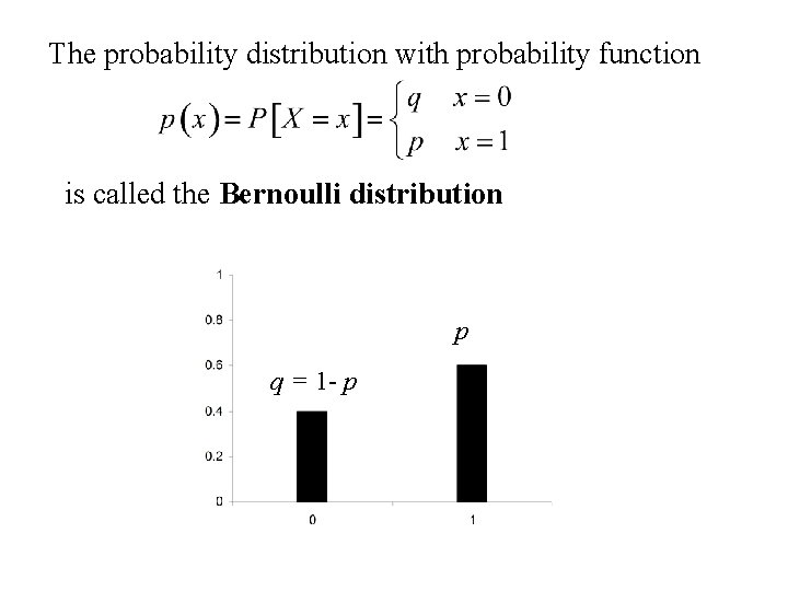 The probability distribution with probability function is called the Bernoulli distribution p q =
