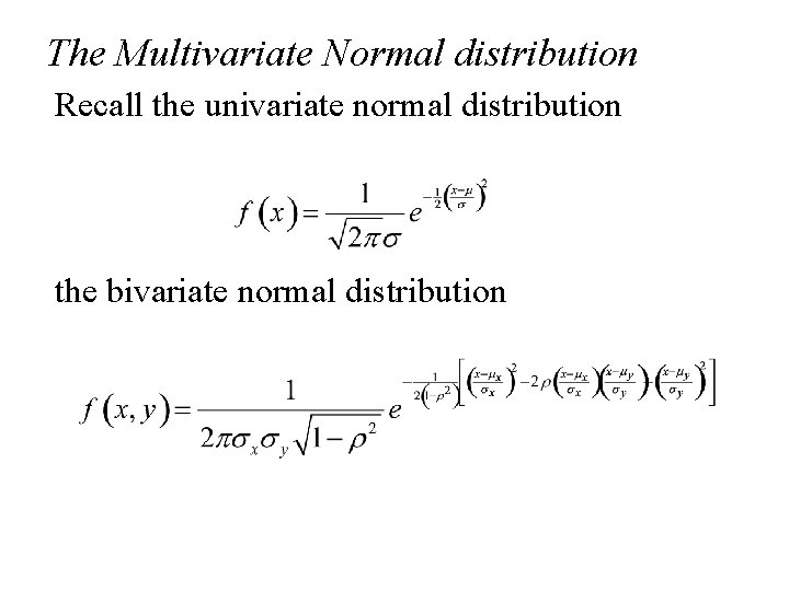 The Multivariate Normal distribution Recall the univariate normal distribution the bivariate normal distribution 