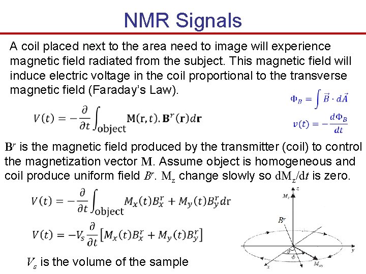 NMR Signals A coil placed next to the area need to image will experience