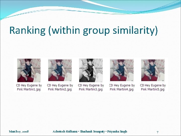 Ranking (within group similarity) March 17, 2008 Ashutosh Kulkarni • Shashank Senapaty • Priyanka