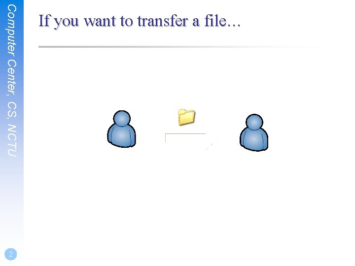 Computer Center, CS, NCTU 2 If you want to transfer a file… 