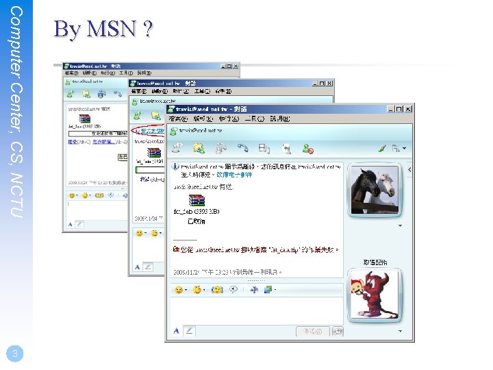 Computer Center, CS, NCTU 3 By MSN ? 