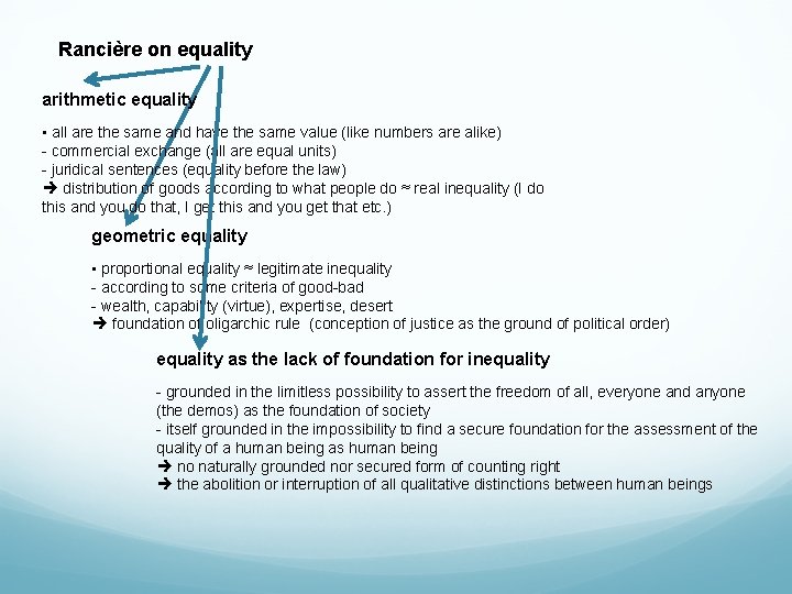 Rancière on equality arithmetic equality • all are the same and have the same