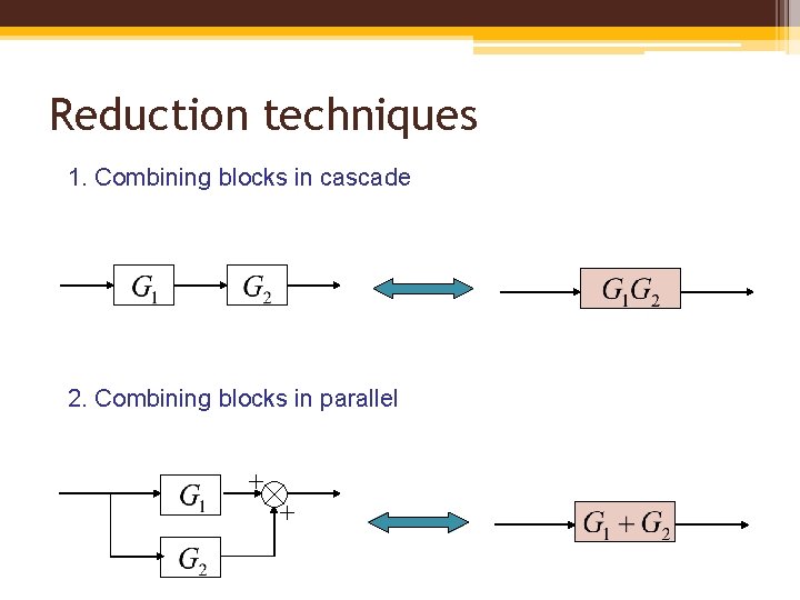 Reduction techniques 1. Combining blocks in cascade 2. Combining blocks in parallel 