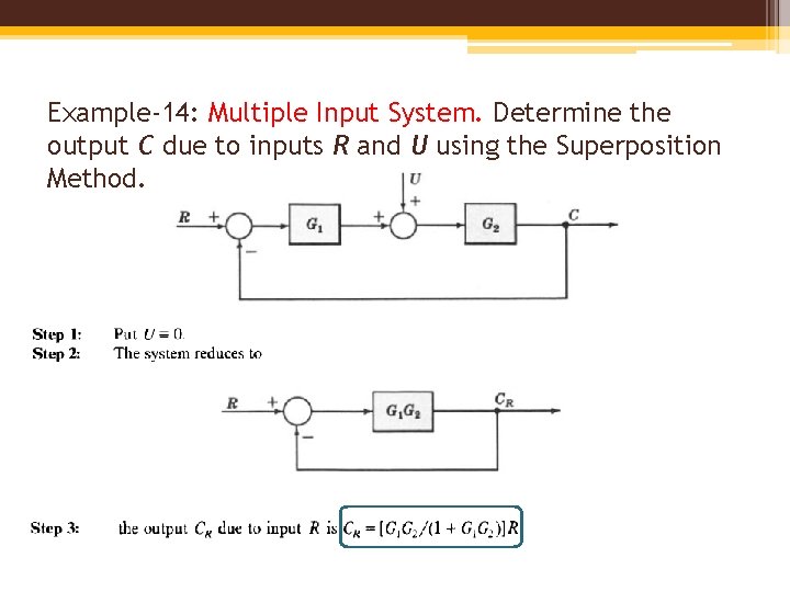 Example-14: Multiple Input System. Determine the output C due to inputs R and U