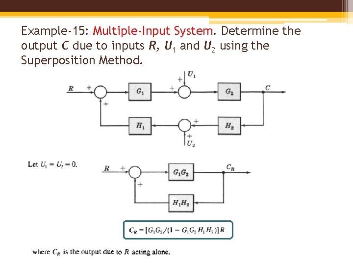 Example-15: Multiple-Input System. Determine the output C due to inputs R, U 1 and