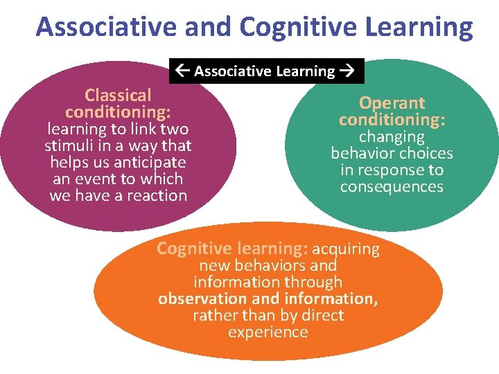 Associative and Cognitive Learning Associative Learning Classical conditioning: learning to link two stimuli in