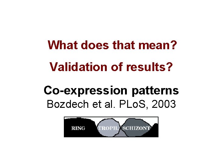 What does that mean? Validation of results? Co-expression patterns Bozdech et al. PLo. S,