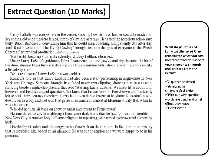 Extract Question (10 Marks) What do you think of Larry La. Salle here? Give