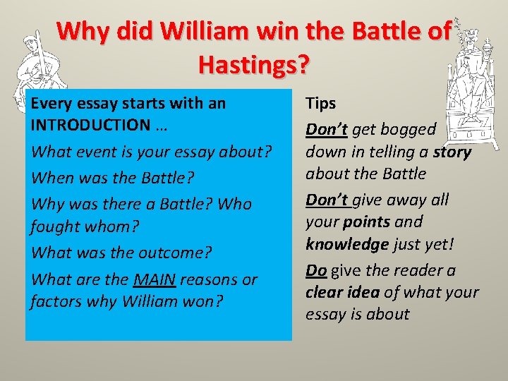 Why did William win the Battle of Hastings? Every essay starts with an INTRODUCTION