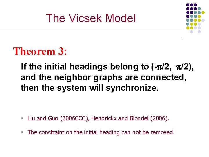 The Vicsek Model Theorem 3: If the initial headings belong to (- /2, /2),