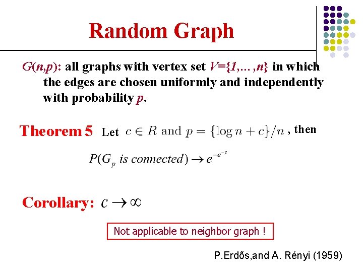 Random Graph G(n, p): all graphs with vertex set V={1, …, n} in which