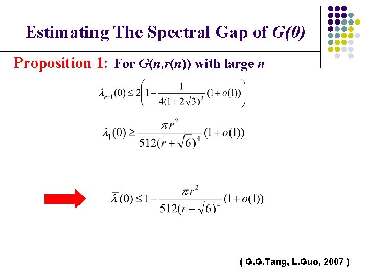 Estimating The Spectral Gap of G(0) Proposition 1: For G(n, r(n)) with large n