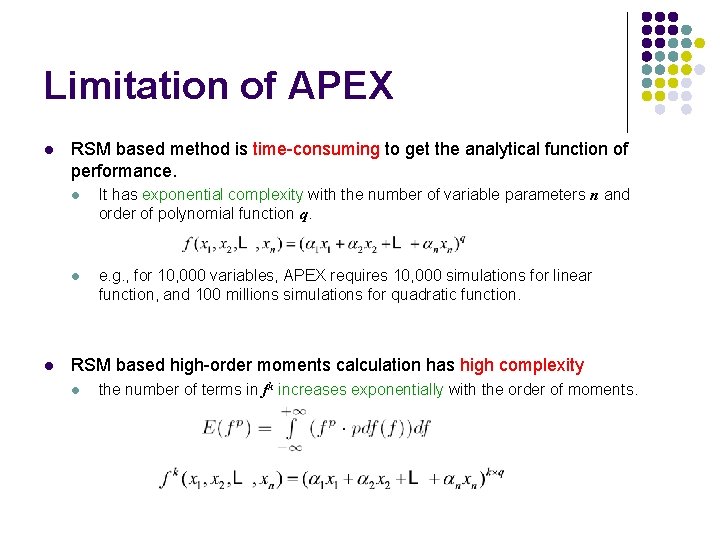 Limitation of APEX l l RSM based method is time-consuming to get the analytical