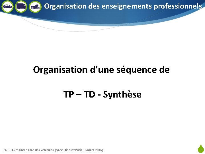 Organisation des enseignements professionnels Organisation d’une séquence de TP – TD - Synthèse PNF