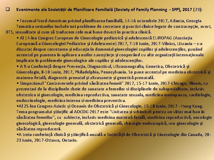 q Evenimente ale Societății de Planificare Familială (Society of Family Planning - SFP), 2017