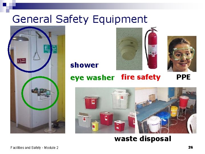 General Safety Equipment shower eye washer fire safety PPE waste disposal Facilities and Safety