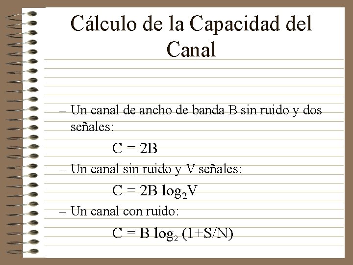 Cálculo de la Capacidad del Canal – Un canal de ancho de banda B