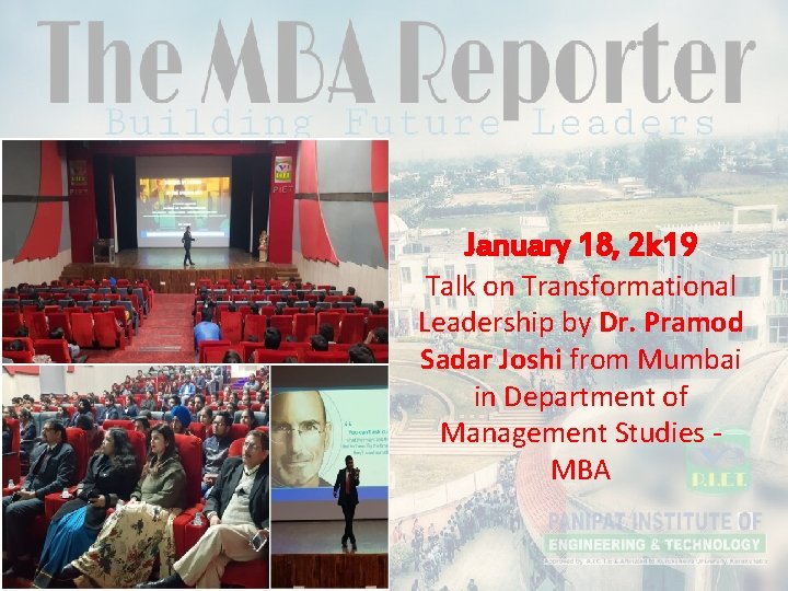 January 18, 2 k 19 Talk on Transformational Leadership by Dr. Pramod Sadar Joshi