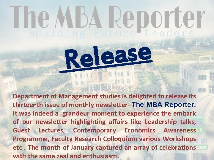 e s a Rele Department of Management studies is delighted to release its thirteenth