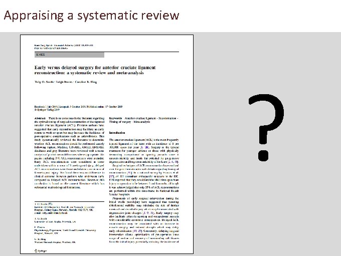 Appraising a systematic review ? 